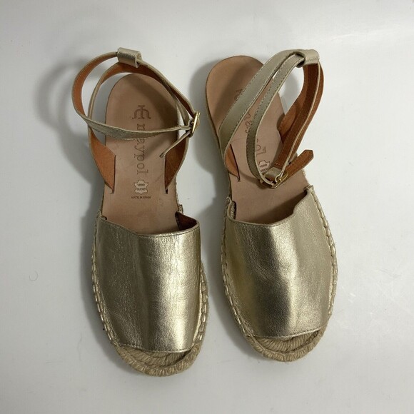 Anthropologie Maypol Sandals Gold-tone Peep-toe Espadrille Spain 37 - Picture 5 of 12